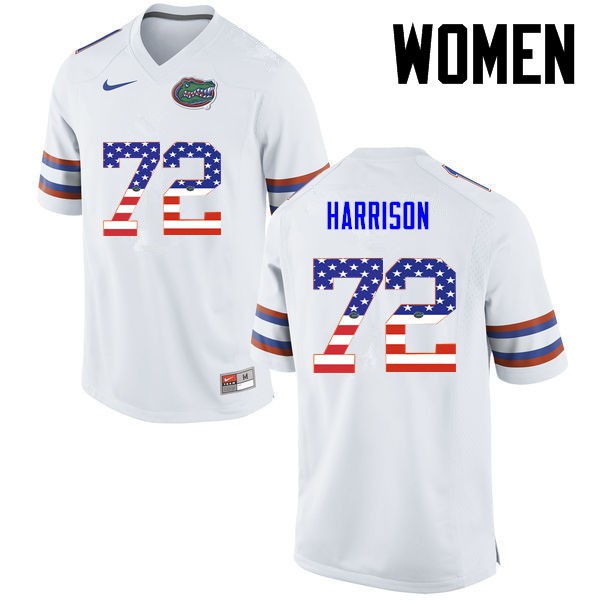 Florida Gators Women #72 Jonotthan Harrison College Football Jersey USA Flag Fashion White